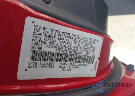 1998 Toyota Celica Gt из США, поврежденный, VIN JT5FG02T4W0050918